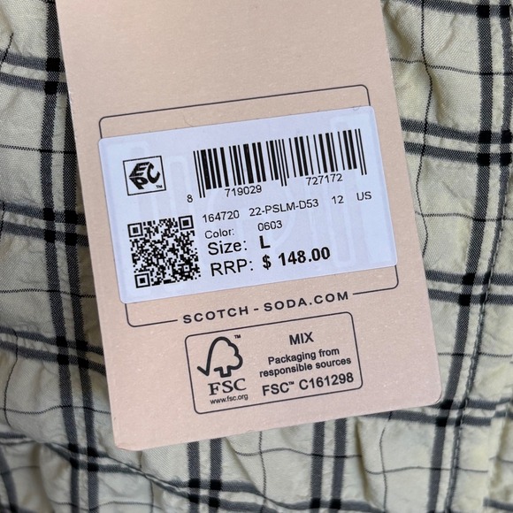 New Women's Scotch & Soda Seerscucker Ruched Blouse | Size L | Yellow Plaid Boho - Picture 8 of 10